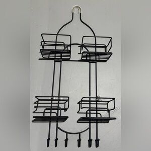 Black Over-the-Shower Caddy with Multiple Shelves and Hooks